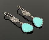 Natural Sleeping Beauty Turquoise Earrings, Pave Diamond Earrings, Victorian Gemstone Earrings, Robin Egg Turquoise, 1.65” x 0.50”