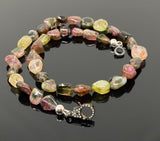 17.25” Tourmaline Necklace with Pave Diamond Clasp, Natural Bicolor Tourmaline Gemstone Necklace, Spiritual Healing Crystal Chakra Jewelry