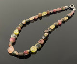 17.25” Tourmaline Necklace with Pave Diamond Clasp, Natural Bicolor Tourmaline Gemstone Necklace, Spiritual Healing Crystal Chakra Jewelry