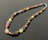 17.25” Natural Tourmaline Necklace with Pave Diamond Clasp, Bi Color Tourmaline Nugget Necklace, Gifts for Her