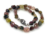 17.25” Tourmaline Necklace with Pave Diamond Clasp, Natural Bicolor Tourmaline Gemstone Necklace, Spiritual Healing Crystal Chakra Jewelry