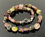 17.25” Tourmaline Necklace with Pave Diamond Clasp, Natural Bicolor Tourmaline Gemstone Necklace, Spiritual Healing Crystal Chakra Jewelry