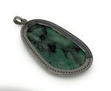 Rare Emerald Diamond Pendant, May Birthstone Silver Gemstone Pendant, Spiritual Healing Crystal Jewelry, Heart Chakra Jewelry 2.5”x 1.30”