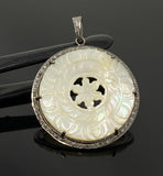 Mother of Pearl Pave Diamond Pendant, Natural Gemstone Pendant, Nacre Pendant, Sterling Silver Jewelry Gifts for Her