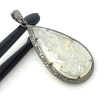 Mother of Pearl Pave Diamond Pendant, Natural Gemstone Pendant, Nacre Pendant, Sterling Silver Jewelry Gifts for Her, 1.85”x1”