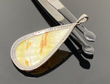 Mother of Pearl Pave Diamond Pendant, Natural Gemstone Pendant, Nacre Pendant, Sterling Silver Jewelry Gifts for Her, 2.5”x1.25”