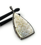 Mother of Pearl Pave Diamond Pendant, Natural Gemstone Pendant, Nacre Pendant, Sterling Silver Jewelry Gifts for Her, 2.35”x1.15”