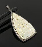 Mother of Pearl Pave Diamond Pendant, Natural Gemstone Pendant, Nacre Pendant, Sterling Silver Jewelry Gifts for Her, 2.35”x1.15”