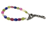 Genuine Multi Sapphire Gemstone Bracelet, Pave Diamond Adjustable Bracelet, Sapphire Jewelry, Gifts for Her
