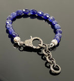 Natural Blue Sapphire Gemstone Bracelet, Pave Diamond Adjustable Bracelet, Sapphire Jewelry, September Birthstone Jewelry