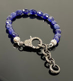 Natural Blue Sapphire Gemstone Bracelet, Pave Diamond Adjustable Bracelet, Sapphire Jewelry, September Birthstone Jewelry