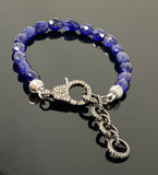 Natural Blue Sapphire Gemstone Bracelet, Pave Diamond Adjustable Bracelet, Sapphire Jewelry, September Birthstone Jewelry