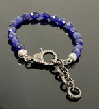 Natural Blue Sapphire Gemstone Bracelet, Pave Diamond Adjustable Bracelet, Sapphire Jewelry, September Birthstone Jewelry