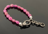 Natural Pink Sapphire Gemstone Bracelet, Pave Diamond Adjustable Bracelet, Sapphire Jewelry, September Birthstone Jewelry