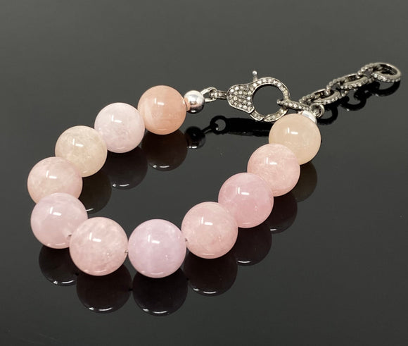 Natural Morganite Gemstone Bracelet, Pave Diamond Adjustable Bracelet, AAA Grade Morganite Jewelry