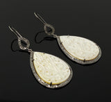 Mother of Pearl Pave Diamond Earrings, Natural Gemstone Nacre Earrings, Sterling Silver Jewelry Gifts for Her, 2.5”x1”
