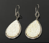 Mother of Pearl Pave Diamond Earrings, Natural Gemstone Nacre Earrings, Sterling Silver Jewelry Gifts for Her, 2.5”x1”