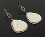 Mother of Pearl Pave Diamond Earrings, Natural Gemstone Nacre Earrings, Sterling Silver Jewelry Gifts for Her, 2.65”x1.25”