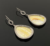 Mother of Pearl Pave Diamond Earrings, Natural Gemstone Nacre Earrings, Sterling Silver Jewelry Gifts for Her, 2.65”x1.25”