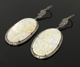 Mother of Pearl Pave Diamond Earrings, Natural Gemstone Nacre Earrings, Sterling Silver Jewelry Gifts for Her, 2.85”x1”
