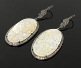 Mother of Pearl Pave Diamond Earrings, Natural Gemstone Nacre Earrings, Sterling Silver Jewelry Gifts for Her, 2.85”x1”