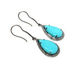 Natural Sleeping Beauty Turquoise Earrings, Pave Diamond Earrings, Sterling Silver Gemstone Earrings, Robin Egg Turquoise Earring, 2”x0.65”