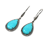 Natural Sleeping Beauty Turquoise Earrings, Pave Diamond Earrings, Sterling Silver Gemstone Earrings, Robin Egg Turquoise Earring, 2”x0.65”