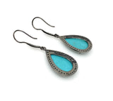 Natural Sleeping Beauty Turquoise Earrings, Pave Diamond Earrings, Sterling Silver Gemstone Earrings, Robin Egg Turquoise Earring, 2”x0.65”