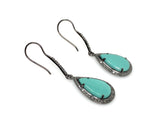 Natural Sleeping Beauty Turquoise Earrings, Pave Diamond Earrings, Sterling Silver Gemstone Earrings, Robin Egg Turquoise Earring, 2”x0.55”