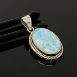 Natural Larimar Gemstone Pendant, Bohemian Jewelry, Sterling Silver Pendant, Gifts for Her, 1.55” x 0.80”