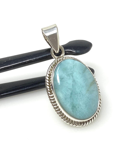 Natural Larimar Gemstone Pendant, Bohemian Jewelry, Sterling Silver Pendant, Gifts for Her, 1.50” x 0.75”