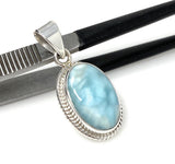 Natural Larimar Gemstone Pendant, Bohemian Jewelry, Sterling Silver Pendant, Gifts for Her, 1.45” x 0.65”