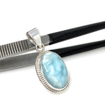 Natural Larimar Gemstone Pendant, Bohemian Jewelry, Sterling Silver Pendant, Gifts for Her, 1.45” x 0.65”