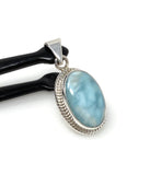 Natural Larimar Gemstone Pendant, Bohemian Jewelry, Sterling Silver Pendant, Gifts for Her, 1.45” x 0.65”