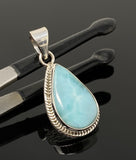 Larimar Pendant, Gemstone Pendant, Bohemian Jewelry, Sterling Silver Pendant, Natural Gemstone Pendant, 1.55” x 0.75”