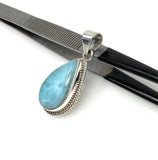 Larimar Pendant, Gemstone Pendant, Bohemian Jewelry, Sterling Silver Pendant, Natural Gemstone Pendant, 1.55” x 0.75”