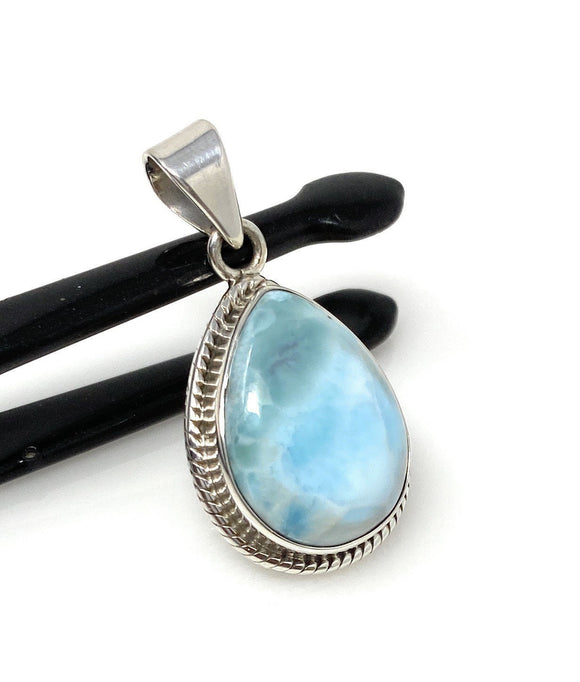 Larimar Pendant, Gemstone Pendant, Bohemian Jewelry, Sterling Silver Pendant, Natural Gemstone Pendant, 1.50” x 0.80”