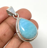 Larimar Pendant, Gemstone Pendant, Bohemian Jewelry, Sterling Silver Pendant, Natural Gemstone Pendant, 1.45” x 0.75”