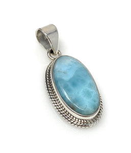 Natural Larimar Gemstone Pendant, Bohemian Jewelry, Sterling Silver Pendant, Gifts for Her, 1.60” x 0.70”