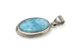 Natural Larimar Gemstone Pendant, Bohemian Jewelry, Sterling Silver Pendant, Gifts for Her, 1.60” x 0.70”