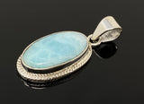 Natural Larimar Gemstone Pendant, Bohemian Jewelry, Sterling Silver Pendant, Gifts for Her, 1.60” x 0.70”