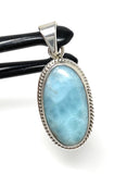 Natural Larimar Gemstone Pendant, Bohemian Jewelry, Sterling Silver Pendant, Gifts for Her, 1.60” x 0.70”