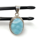 Natural Larimar Gemstone Pendant, Bohemian Jewelry, Sterling Silver Pendant, Gifts for Her, 1.50” x 0.75”