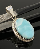 Natural Larimar Gemstone Pendant, Bohemian Jewelry, Sterling Silver Pendant, Gifts for Her, 1.50” x 0.75”