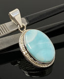 Natural Larimar Gemstone Pendant, Bohemian Jewelry, Sterling Silver Pendant, Gifts for Her, 1.50” x 0.75”