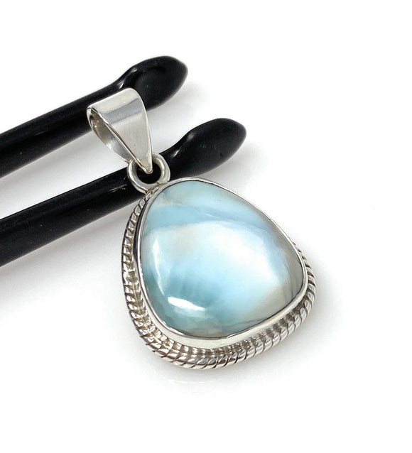 Natural Larimar Gemstone Pendant, Bohemian Jewelry, Sterling Silver Pendant, Gifts for Her, 1.50” x 0.85”