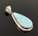 Larimar Pendant, Gemstone Pendant, Bohemian Jewelry, Sterling Silver Pendant, Natural Gemstone Pendant, 1.85” x 0.80”