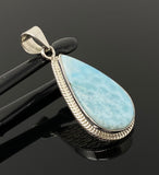 Larimar Pendant, Gemstone Pendant, Bohemian Jewelry, Sterling Silver Pendant, Natural Gemstone Pendant, 1.85” x 0.80”