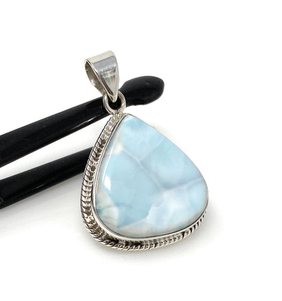 Larimar Pendant, Gemstone Pendant, Bohemian Jewelry, Sterling Silver Pendant, Natural Gemstone Pendant, 1.65” x 1.15”
