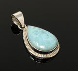 Larimar Pendant Sterling Silver, Natural Larimar Bohemian Jewelry, Throat Chakra Healing Crystal, Ocean Blue Spiritual Gift for Women,